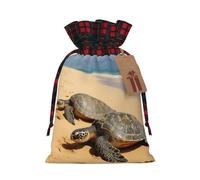 KTHSNSKL Christmas Gift Bags Drawstring Santa Bag Buffalo Plaid Christmas Burlap Bags with Gift Tags Goody Present Pouch turtles on the beach Wrapping Sacks for Xmas Presents Party Favor Wrap Sack