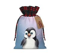KTHSNSKL Christmas Gift Bags Drawstring Santa Bag Buffalo Plaid Christmas Burlap Bags with Gift Tags Goody Present Pouch I Love Penguins Wrapping Sacks for Xmas Presents Party Favor Wrap Sack