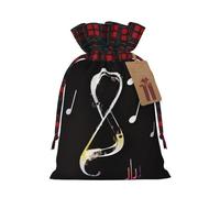 KTHSNSKL Christmas Gift Bags Drawstring Santa Bag Buffalo Plaid Christmas Burlap Bags with Gift Tags Goody Present Pouch Music Notes Wrapping Sacks for Xmas Presents Party Favor Wrap Sack