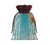 KTHSNSKL Christmas Gift Bags Drawstring Santa Bag Buffalo Plaid Christmas Burlap Bags with Gift Tags Goody Present Pouch Birch Tree Wrapping Sacks for Xmas Presents Party Favor Wrap Sack