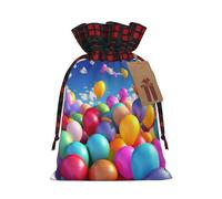 KTHSNSKL Christmas Gift Bags Drawstring Santa Bag Buffalo Plaid Christmas Burlap Bags with Gift Tags Goody Present Pouch Colorful Balloons Wrapping Sacks for Xmas Presents Party Favor Wrap Sack