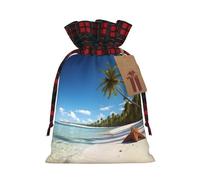 KTHSNSKL Christmas Gift Bags Drawstring Santa Bag Buffalo Plaid Christmas Burlap Bags with Gift Tags Goody Present Pouch coconut palm beach Wrapping Sacks for Xmas Presents Party Favor Wrap Sack