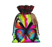 KTHSNSKL Christmas Gift Bags Drawstring Santa Bag Buffalo Plaid Christmas Burlap Bags with Gift Tags Goody Present Pouch Colorful Butterfly Wrapping Sacks for Xmas Presents Party Favor Wrap Sack