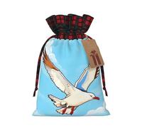 KTHSNSKL Christmas Gift Bags Drawstring Santa Bag Buffalo Plaid Christmas Burlap Bags with Gift Tags Goody Present Pouch Flying Seagulls Wrapping Sacks for Xmas Presents Party Favor Wrap Sack