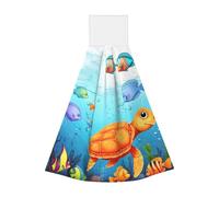 KTHSNSKL Hanging Kitchen Towel Soft Coral Velvet Hand Towels Washcloth Super Absorbent Tie Towel Turtle and Fish Hand Dry Towels for Bathroom Kitchen Cleaning Dish Cloth