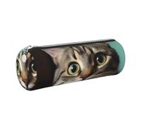 KTHSNSKL Leather Pen Case with Zipper - Aesthetic Pen Holder A curious cat Pencil Case for Women & Men - Handcrafted Pencil Bag Multi-Functional Travel Cosmetic Bag for Work Office Tool Pouch
