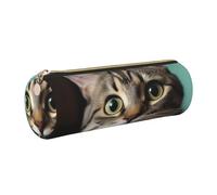 KTHSNSKL Leather Pen Case with Zipper - Aesthetic Pen Holder A curious cat Pencil Case for Women & Men - Handcrafted Pencil Bag Multi-Functional Travel Cosmetic Bag for Work Office Tool Pouch