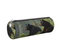 KTHSNSKL Leather Pen Case with Zipper - Aesthetic Pen Holder Black Bears Pencil Case for Women & Men - Handcrafted Pencil Bag Multi-Functional Travel Makeup Box for Work Office Tool Pouch