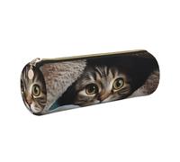 KTHSNSKL Leather Pen Case with Zipper - Aesthetic Pen Holder Cat Under Blanket Pencil Case for Women & Men - Handcrafted Pencil Bag Multi-Functional Travel Makeup Box for Work Office Tool Pouch