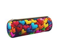 KTHSNSKL Leather Pen Case with Zipper - Aesthetic Pen Holder colourful heart Pencil Case for Women & Men - Handcrafted Pencil Bag Multi-Functional Travel Cosmetic Bag for Work Office Tool Pouch