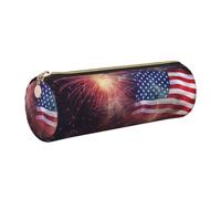 KTHSNSKL Leather Pen Case with Zipper - Aesthetic Pen Holder Firework American Flag 4Th of July Pencil Case for Women & Men - Handcrafted Pencil Bag Travel Makeup Box for Work Office Tool Pouch