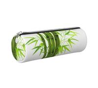 KTHSNSKL Leather Pen Case with Zipper - Aesthetic Pen Holder Green Bamboo Lotus Pencil Case for Women & Men - Handcrafted Pencil Bag Multi-Functional Travel Cosmetic Case for Work Office Tool Pouch