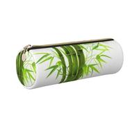 KTHSNSKL Leather Pen Case with Zipper - Aesthetic Pen Holder Green Bamboo Lotus Pencil Case for Women & Men - Handcrafted Pencil Bag Multi-Functional Travel Cosmetic Case for Work Office Tool Pouch