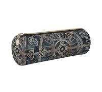 KTHSNSKL Leather Pen Case with Zipper - Aesthetic Pen Holder helm of awe Pencil Case for Women & Men - Handcrafted PencilBag Multi-Functional Travel Cosmetic Case for Work Office Tool Pouch