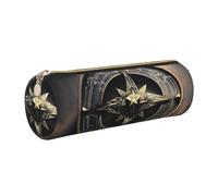 KTHSNSKL Leather Pen Case with Zipper - Aesthetic Pen Holder Norse Runes Compass Pencil Case for Women & Men - Handcrafted Pencil Bag Multi-Functional Travel Cosmetic Bag for Work Office Tool Pouch