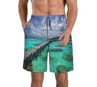 KTHSNSKL Mens Swim Trunks Quick Dry Board Shorts with Pocket Men Swim Shorts Maldives Scenery Beach Bathing Suits, White, Medium