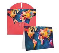KTHSNSKL Thinking of You Card with Envelopes Abstract World Map Greeting Card 4x6 Notecards Happy Birthday Cards Wedding Blank Thank You Cards Baby Shower All Occasion GreetingCards