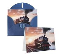 KTHSNSKL Thinking of You Card with Envelopes Steam Train Depart Sunset Greeting Card 4x6 Notecards Happy Birthday Cards Wedding Blank Thank You Cards Baby Shower All Occasion GreetingCards