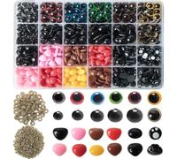 KTHZI 1040PCS Safety Eyes and Noses,Included Colourful Craft Doll Eyes 274pcs(6-14mm),Safety Nose in Various Size 346pcs,Washers 420pcs, Animal Safety Eyes for Toys Making Knitted Plush