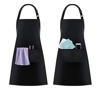 KTHZI 2 Pack Adjustable Aprons, Polyester Waterproof Aprons with Pockets, Home Kitchen Chef Apron for Cooking, Baking, BBQ, Restaurant, Coffee house, Unisex 2PCS(Black)