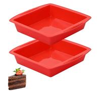 KTHZI 2 Pack Brownie Square Cake Tin Silicone Baking Trays,2PCS Silicone Cake Moulds Set for Baking,21.5x20x5cm,Red