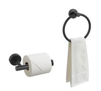 KTHZI 2 Pack Toilet Roll Holder and Towel Holder Set,Bathroom Storage Decor Accessories Hand Towel Rail Ring Rack Wall Mounted,Black