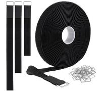KTHZI 2cmx5m Ties Straps Reusable Adjustable with Hook and Loop 25 Buckles Metal,Cut to Length Fastening Cable Management Nylon Securing Cinch for Home Pack Wraps Organization,Black