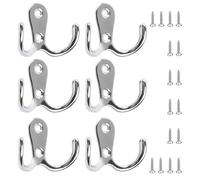 KTHZI 6 PCS Double Prong Robe Hooks,Dual Coat Hooks with 16 PCS Screws,Chrome Wall Mounted Hanging Clothes Hooks for Bedroom Bathroom Kitchen Door Wall(Sliver)