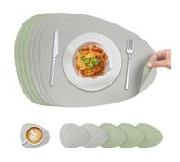 KtichenBoss Washable Place Mats and Coasters Set of 6 Double-Sided Place Mats for Use in Kitchens, Dining Rooms and Offices (Green + Grey), 40 x 30 cm
