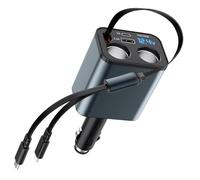 Ktilura Retractable Car Charger, 4 in 1 Cigarette Lighter Splitter 159W Fast Charger w/ 2 Retractable Cable/QC3.0/20W PD Type C/2 Cigarette Lighter Adapter Compatible with iPhone 16/16 Pro Max/15/14