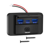Ktilura USB C Charging Socket, 66W 3 Port Car Charger Socket with ON/Off Button,Dual 18W QC3.0 & 30W PD Type C Quick Charge Socket Outlet for 12V/24V Motorcycles,Boats,Marine,RVs,Trucks,Golf Carts