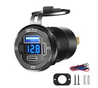 Ktilura USB Car Charger Socket,12V 3 Port Fast Charging Outlet Panel,Dual 30W PD Type C & 18W QC3.0 USB-A Charger Power Outlet Panel with Switch LED Voltmeter for Car/Boat/Motorcycle/SUV/RV Truck