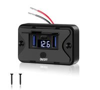 Ktilura USB Car Charger Socket,12V 3 Port Fast Charging Outlet with LED Digital Voltmeter and ON/Off Button,Dual 18W QC3.0 & 30W PD Quick Charge Socket for 12V/24V Motorcycles,Boats,RVs,Trucks
