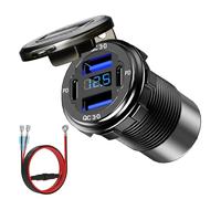 Ktilura USB Car Charger Socket,12V 4 Port Fast Charging Outlet,Dual 30W PD Type C & Dual 18W QC3.0 USB-A Charger Power Outlet Panel with LED Digital Voltmeter for Car/Boat/Motorcycle/SUV/RV Truck