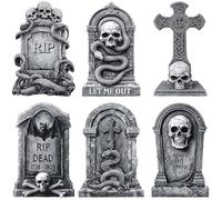 Ktinnead 6pc Halloween Decorations Outdoor Graveyard Tombstones with Metal Stakes, 16" Realistic Scary RIP Gravestones Yard Signs for Halloween Decor, Spooky Outdoor Decoration