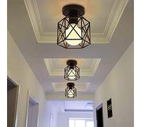 ktjes Vintage Hallway Ceiling Light, Black Semi-Flush Mount Basket Cage Bedroom Cloakroom Living Room Ceiling Lamp, Suitable E27 Light Bulb