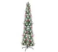 KTKDE 6ft Artificial Pencil Christmas Tree, Snow Flocked Unlit Slim Xmas Tree with 30 Pine Cones & 30 red Fruits, Metal Stand, for Indoor Holiday Home Office Décor