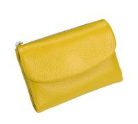 KTLCNDF Unisex Genuine Pebble Leather Wallet, 5.3" Short Slim Coin & Card Holder with 2 Zippered Pockets, Black Unisex Clutch for Coins, Cards & ID(Yellow)