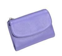 KTLCNDF Unisex Genuine Pebble Leather Wallet, 5.3" Short Slim Coin & Card Holder with 2 Zippered Pockets, Black Unisex Clutch for Coins, Cards & ID(Lavender Purple)