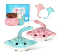 Ktmeor Crochet Kit for Beginners,Crochet Animal Kit，Learn to Crochet Kit for Beginners with Step-by-Step Video Tutorials,DIY Knitting Supplies with Extra Practice Yarn-Ray Fish