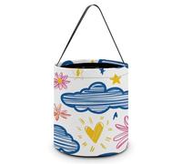 KTNML Candy Basket Stars And Flowers Printed Halloween Candy Buckets Reusable Basket For Use in Festivals Parties And Daily Life, Stars and Flowers, 7.9*8.3in