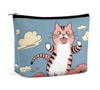 KTNML Portable Zipper Cosmetic Bags Cat Grabbing Meat Printed Storage Makeup Bag Easy to Carry Travel Cosmetic Bags for Women, Cat Grabbing Meat, 6.8*5.9 in