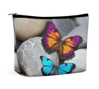KTNML Portable Zipper Cosmetic Bags Colorful Butterfly Stone Printed Storage Makeup Bag Easy to Carry Travel Cosmetic Bags for Women, Colorful Butterfly Stone, 6.8*5.9 in