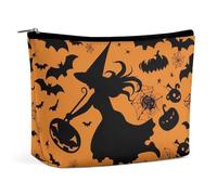 KTNML Portable Zipper Cosmetic Bags Halloween Witch Flying Printed Storage Makeup Bag Easy to Carry Travel Cosmetic Bags for Women, Halloween Witch Flying, 6.8*5.9 in