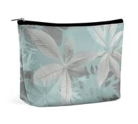 KTNML Portable Zipper Cosmetic Bags Mint Gray Leaves Printed Storage Makeup Bag Easy to Carry Travel Cosmetic Bags for Women, Mint Gray Leaves, 6.8*5.9 in