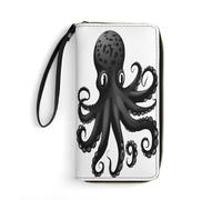 KTNML Womens Classic Black Octopus Printed Wristlet Wallet Long Zip Around Travel Leather Purse Purse Suitable for Work And Daily Use, Classic Black Octopus, 7.8*4.1 in