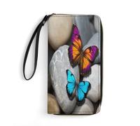 KTNML Womens Colorful Butterfly Stone Printed Wristlet Wallet Long Zip Around Travel Leather Purse Purse Suitable for Work And Daily Use, Colorful Butterfly Stone, 7.8*4.1 in