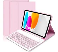 KTOITION for iPad 11th/10th Generation Case with Keyboard 11 inch/10.9 inch 2025 A16 2022 with Pencil Holder, Magnetic Detachable Wireless Bluetooth Folio Stand Rechargeable Keyboard Cover (Pink)
