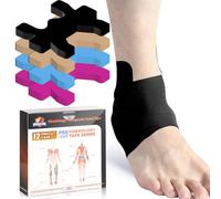 KTQUICK Kinesiology Ankle Tape, 12 Pieces Pre-Cut, Original Cotton, Waterproof and Breathable, Improved Elastic Kinesiology Tape for Ankle and Muscle Support, Ideal for Pr