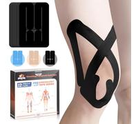 KTQUICK Kinesiology Tape for Knees and Thighs, Pack of 12, Pre-Cut to Relieve Knee Pain, Original Cotton, Waterproof and Breathable, Elastic and Greater Stability (Black)